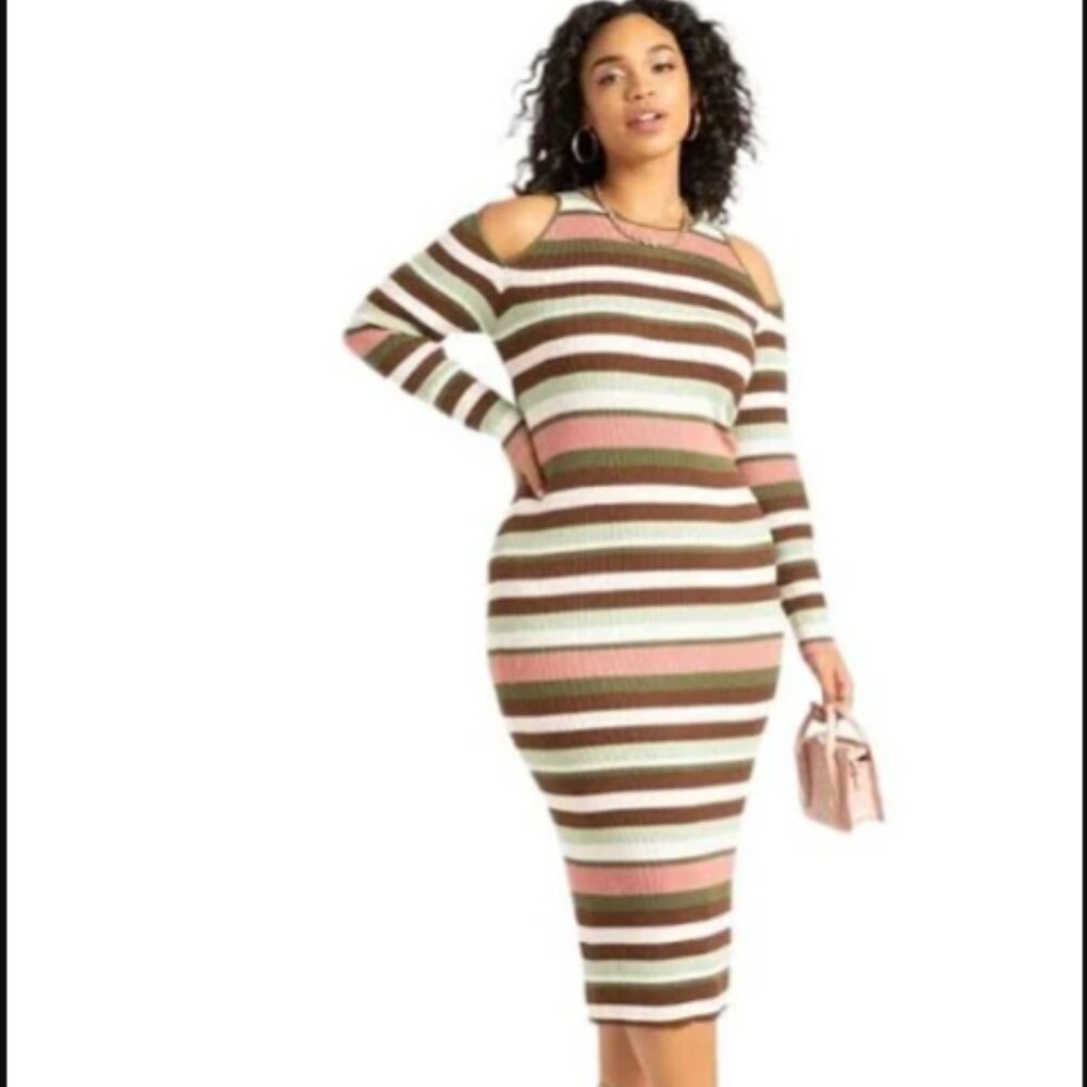 Eloquii striped cold shoulder midi dress
